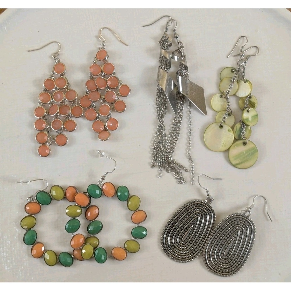 Boho‎ Statement Earrings Lot 5 Pairs Chandelier Hoop Shell Dangle Mixed Styles